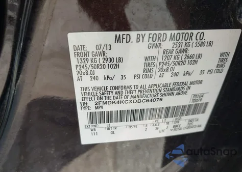 2013 Ford Edge Limited из США, поврежденный, VIN 2FMDK4KCXDBC64076